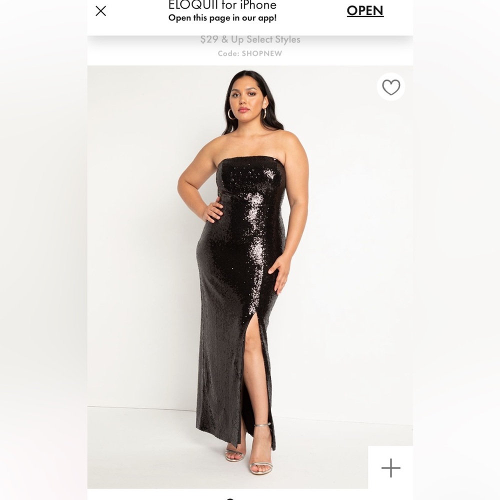 Black Strapless Sequin Gown with Thigh Slit